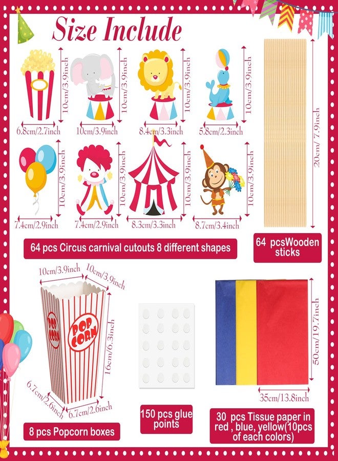 Weekgrat 6 Sets Circus Carnival Party Centerpieces Decorations Circus Theme Table Toppers with Popcorn Box Circus Carnival Cutouts and Sticks for Carnival Party Birthday Decor Supplies - Image 2